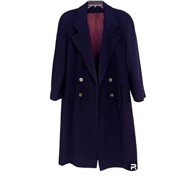 CASHMERE WOOL Coat Sz 13/14 Peabody House Dark Blue Trench Long Coat Vintage